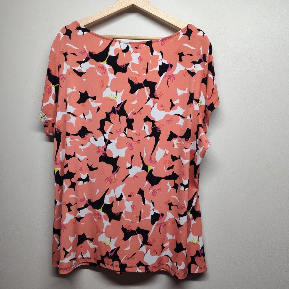 Worthington Blouse Top Women Size 3X Pink Floral Short Sleeve Modest Feminine - Picture 5 of 8